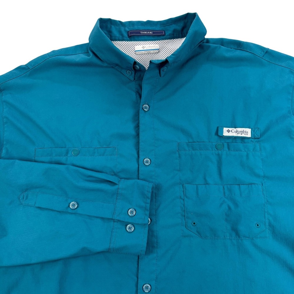 Columbia PFG Tamiami II Shirt Mens 2XL Blue Omni-Shade Long Sleeve Fishing‎